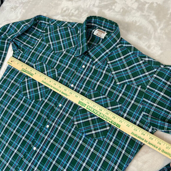 VTG Rudduck Shirt Mens XL Green Plaid Pearl Snap Long Sleeve Rodeo Western Farm - Picture 6 of 9